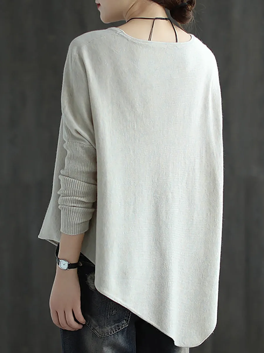 Women Solid Irregular Hem Loose Sweater