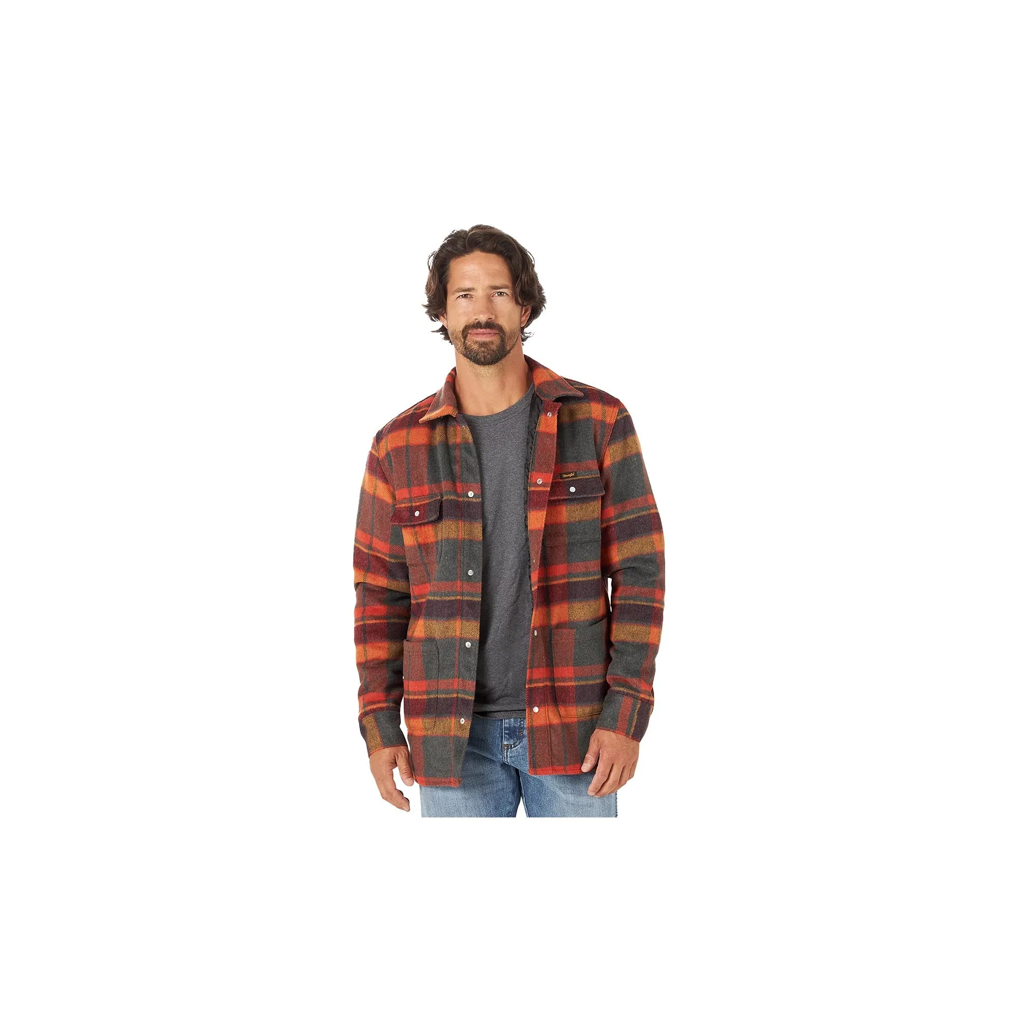 Wrangler Flannel Shirt Jacket Quilted Lining Blaze Orange